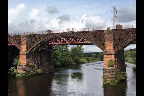 Network Rail and contractor Taziker are undertaking a £1.6m project to replace 12 sliding bearings under the deck of the three-span steel viaduct over the River Clyde near Uddingston.